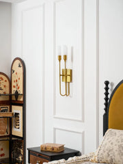 Modern Gold Metal Arc Wall Sconce with Frosted Glass Shade
