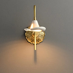 Gold Floral Sconce with White Ceramic Flower and Curved Arm