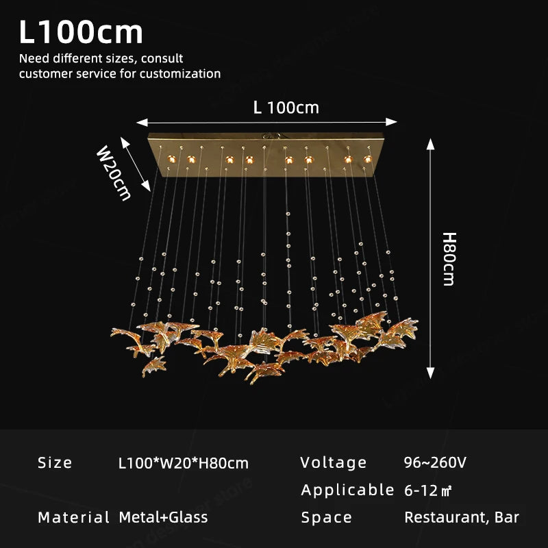 Chandelier with dimensions and specifications on a black background