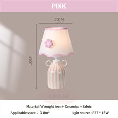 Striped Ceramic Table Lamp with Scalloped Floral Shade