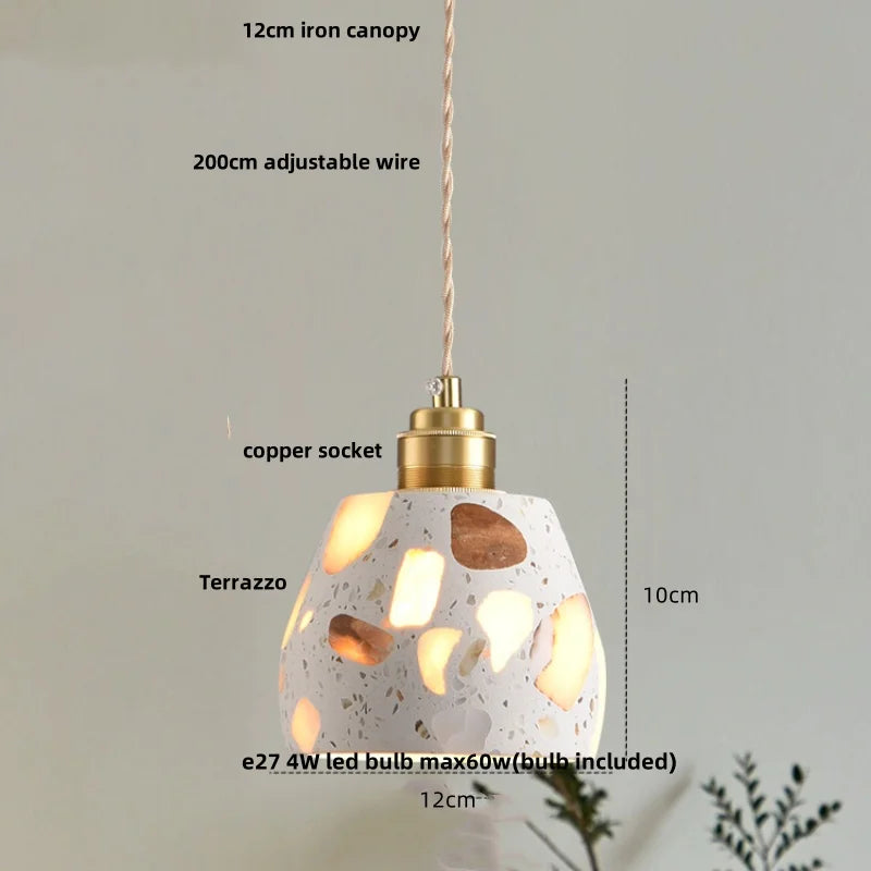 Pendant light with labeled parts on a neutral background