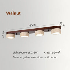 Natural Stone and Wood Linear Flush Mount Light Fixture