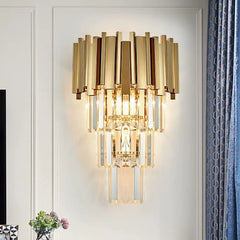 Gold Rectangular Tiered K9 Crystal Chandelier Pendant Light Fixture
