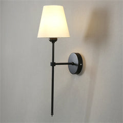 Brushed Gold Metal Farmhouse Wall Sconce with White Fabric Shade