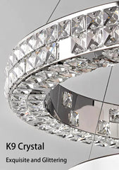 Crystal chandelier with 'K9 Crystal' label on a gray background