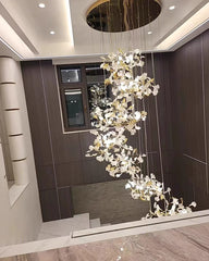 Gold Ginkgo Leaf Chandelier Light Cascading Branch Pendant