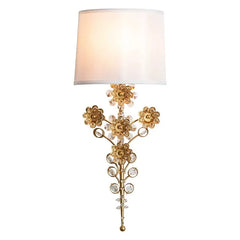 Gold Floral Crystal Wall Sconce with Blooming Flower Accents