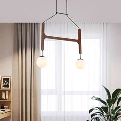 Modern Multi-Arm Wood and Glass Chandelier