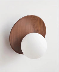 Modern Wood Arc Sconce with Frosted Glass Globe Shade