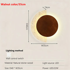 Modern Wood and Stone Arc Wall Sconce with Warm LED Glow