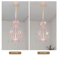 Pink Rose Crystal Chandelier Multi-Arm Pendant Light
