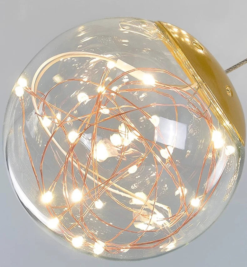 Decorative light bulb with copper wire and clear glass on a white background