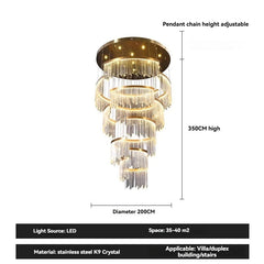 Gold Tiered Crystal Waterfall Chandelier with Warm/Cool Light Options