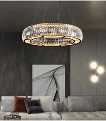 Modern Crystal Ring Pendant Light with Gold Finish Metal Frame
