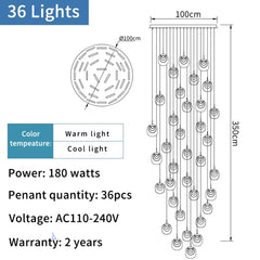 Light fixture with dimensions, power details, and warranty information on a white background