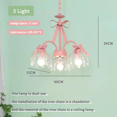 Pink Bow Crystal Chandelier Multi-Arm Pendant Light