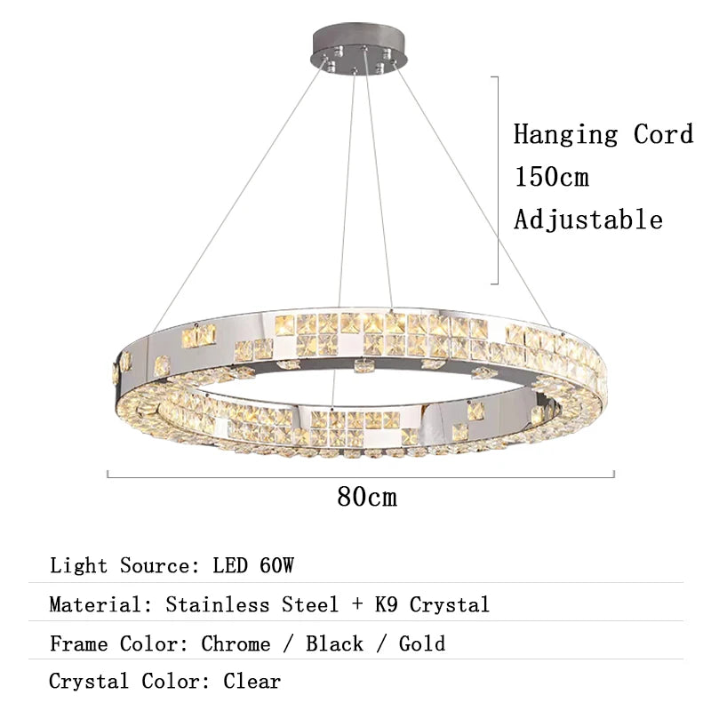 Chandelier with dimensions and specifications on a white background