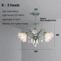 Blue Floral Ceramic Chandelier with Crystal Accents