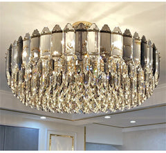 Crystal Waterfall Pendant Lighting Fixture with Gold Faceted Accents