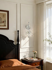 Chrome Flower Sconce with Faceted Crystal Accents and Sparkle Effect