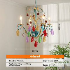Teal & Gold Metal Chandelier Colorful Crystal Fruit & Leaf Accents