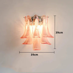 Chrome Finish Petal Glass Sconce with Pink Frosted Bell Shades