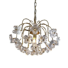 A single gold floral crystal chandelier pendant light against a white background, highlighting its intricate design.