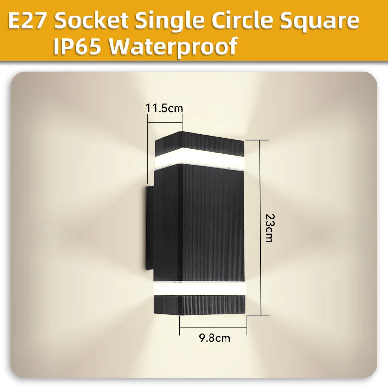 Wall-mounted light fixture with dimensions on a beige background