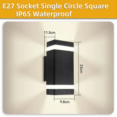 Wall-mounted light fixture with dimensions on a beige background