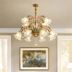 Gold Floral Glass Chandelier Multi-Arm Pendant Light