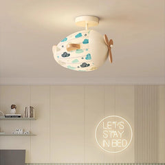 Airplane Cloud Fabric Flush Mount Ceiling Light with Wooden Propeller