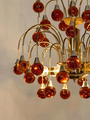 Gold Frame Chandelier with Purple Crystal Orb Accents