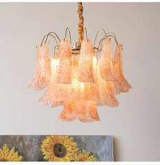 Gold Floral Bell Shaped Glass Chandelier Pendant Light