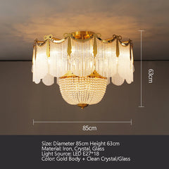 Gold Crystal Tiered Flush Mount Chandelier with Draped Beaded Strands