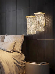 Gold Frame Crystal Waterfall Pendant Light with Cascading Strands