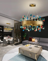 Gold Crystal Ring Chandelier with Colorful Accents