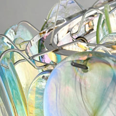 Iridescent Glass Disc Cascade Chandelier with Chrome Frame