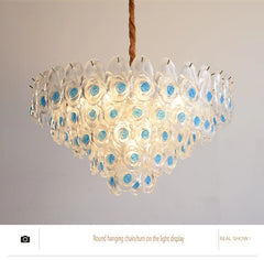 Gold Finish Chandelier with Frosted Glass Shades and Rose Bud Accents