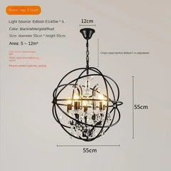 Chandelier with dimensions and specifications on a beige background