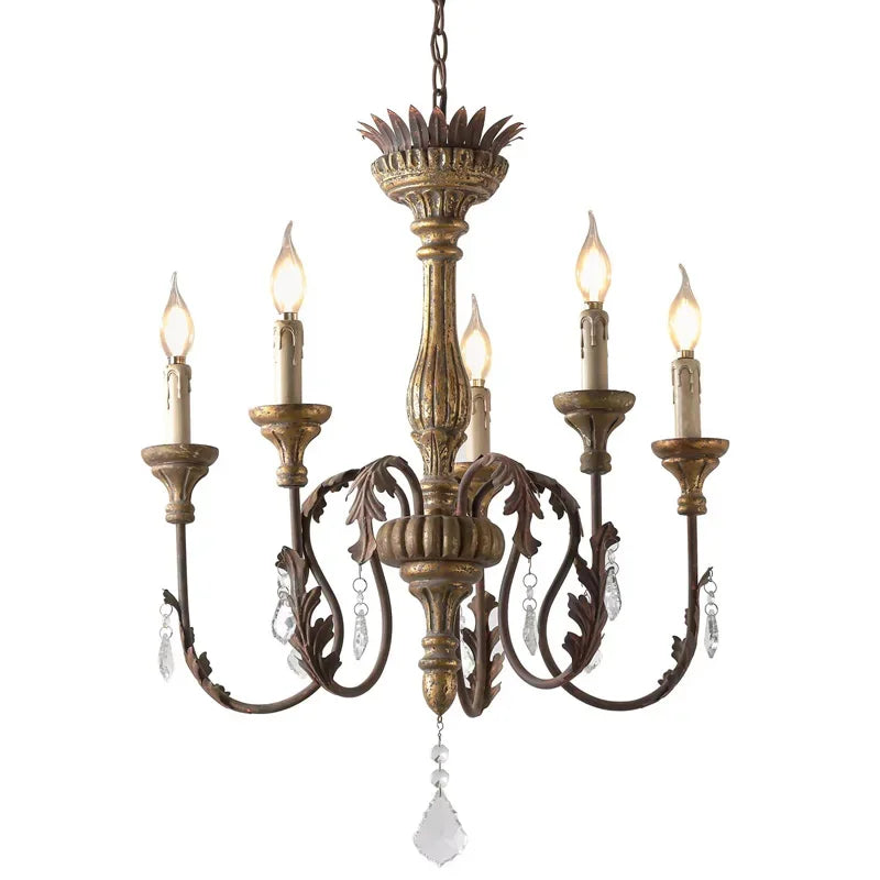 Decorative chandelier with five lights on a white background