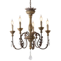 Decorative chandelier with five lights on a white background