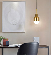 Gold Metal Dome Pendant Light with Frosted Glass Shade
