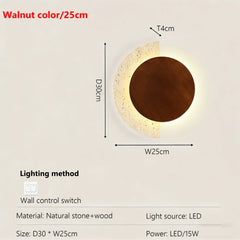 Modern Wood and Stone Arc Wall Sconce with Warm LED Glow