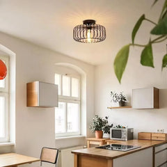 Brushed Open Cage Semi-Flush Mount Ceiling Light Fixture
