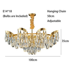 Gold Crystal Teardrop Cascading Chandelier Light