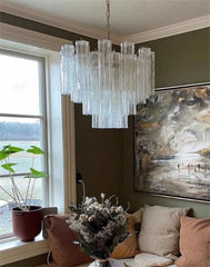 Tiered Frosted Glass Tube Chandelier Semi-Flush Mount Light