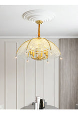 Gold Crystal Fan Shape Chandelier Hanging Pendant Light