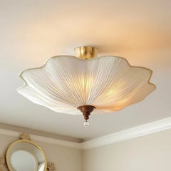 White Fabric Lotus Semi-Flush Ceiling Light Polished Gold