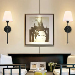 Brushed Gold Metal Farmhouse Wall Sconce with White Fabric Shade