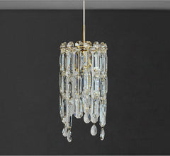 Gold Tiered Crystal Pendant Light Fixture Floral Stems Glass Shades